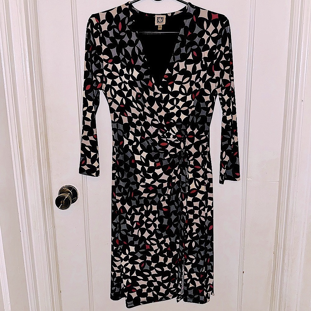 Anne Klein: V-Neck Multi-Color Wrap Dress